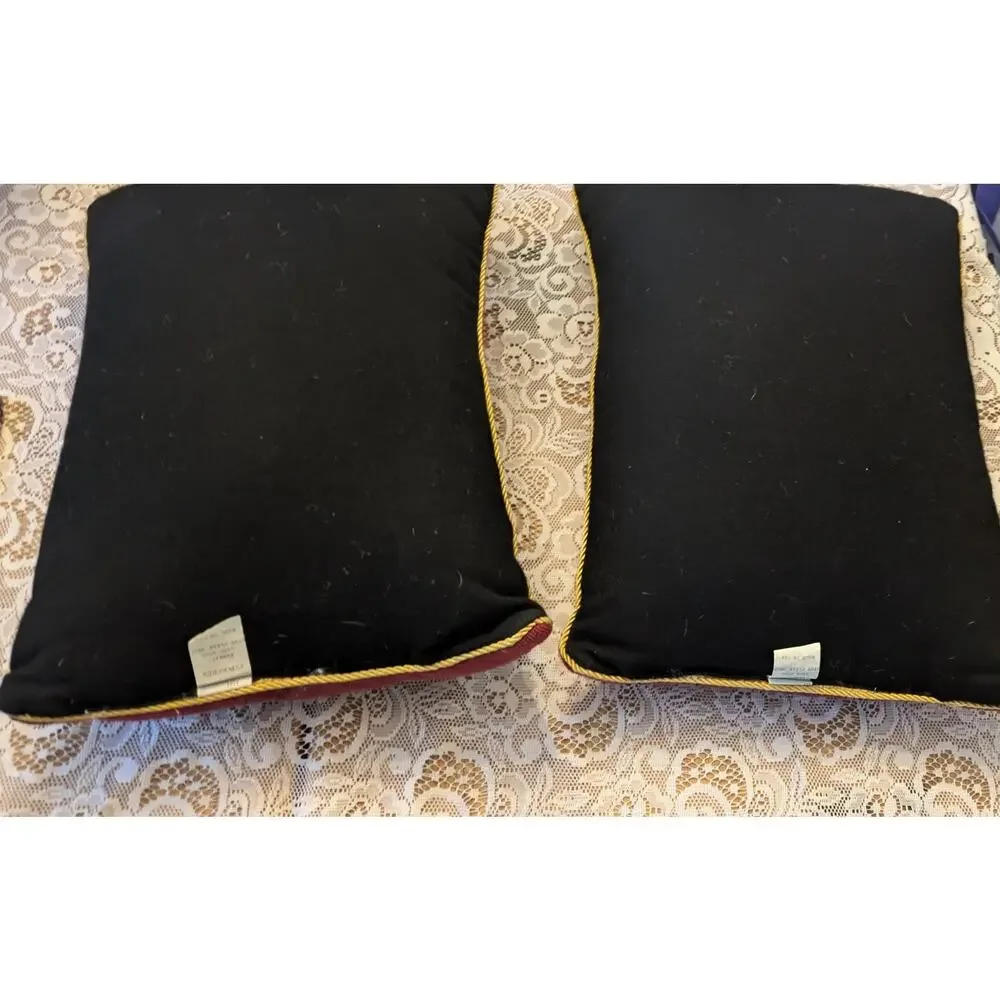 Vintage Exposures Spaniels Wool Decorative Pillows (2), Black & Red w/Gold Trim